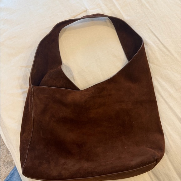 Quince Italian Suede Slouchy Shoulder Bag in Chocolate Brown - Picture 4 of 9